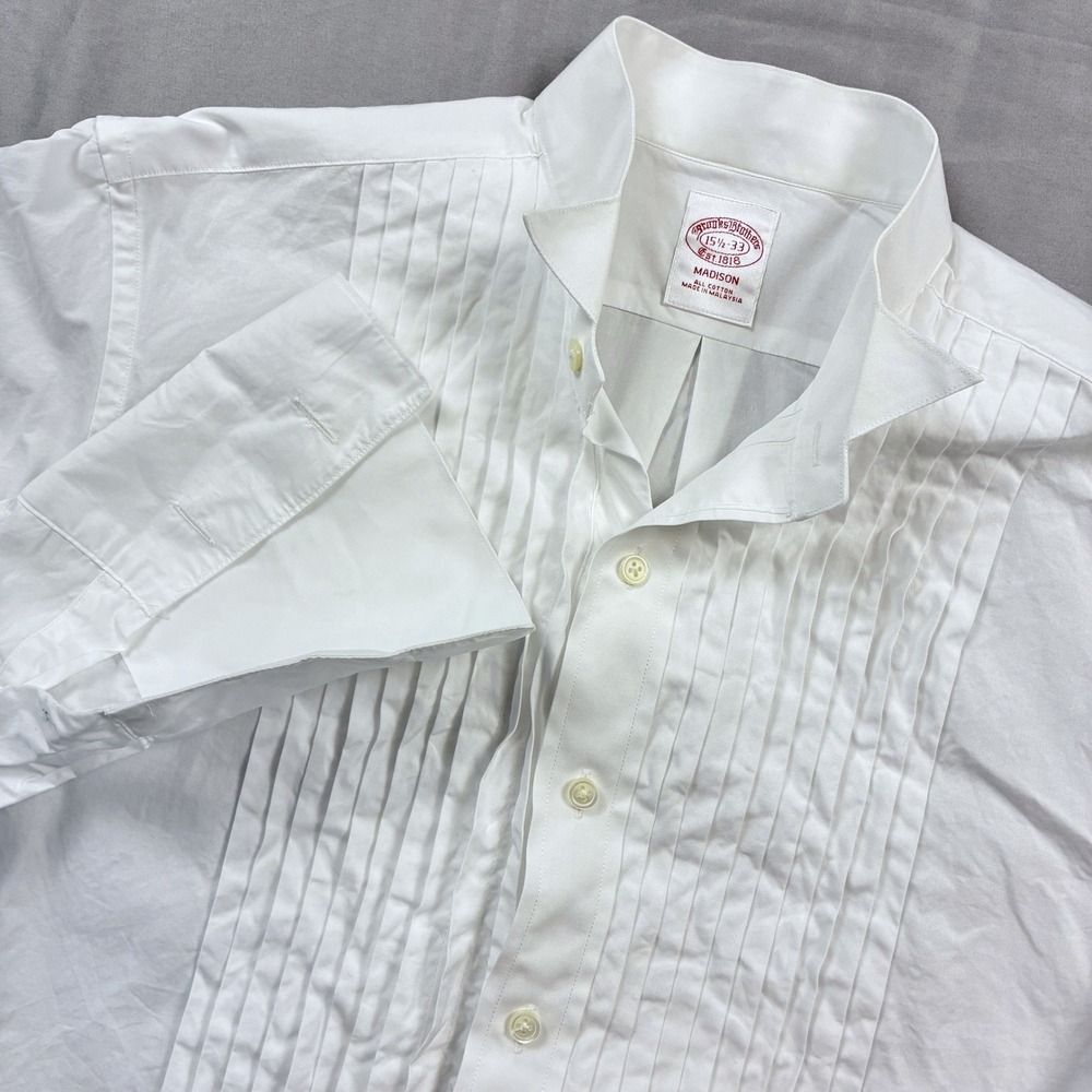 Brooks Brothers Tuxedo Shirt 15.5 33 White Pleated Madison Wing Collar